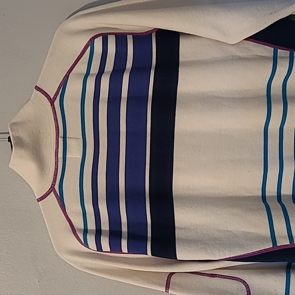 Title Nine 1/4 Zip Ivory Multicolored Striped Wool Blend Sweater Wm XL Warm Cozy - Picture 10 of 14